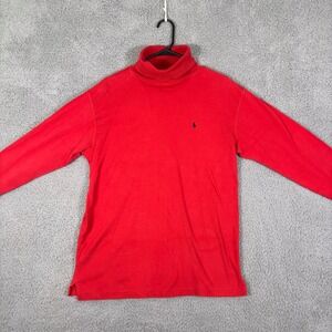Ralph Lauren Mens Turtleneck Long Sleeve Shirt Red Cotton Pony Logo Large L